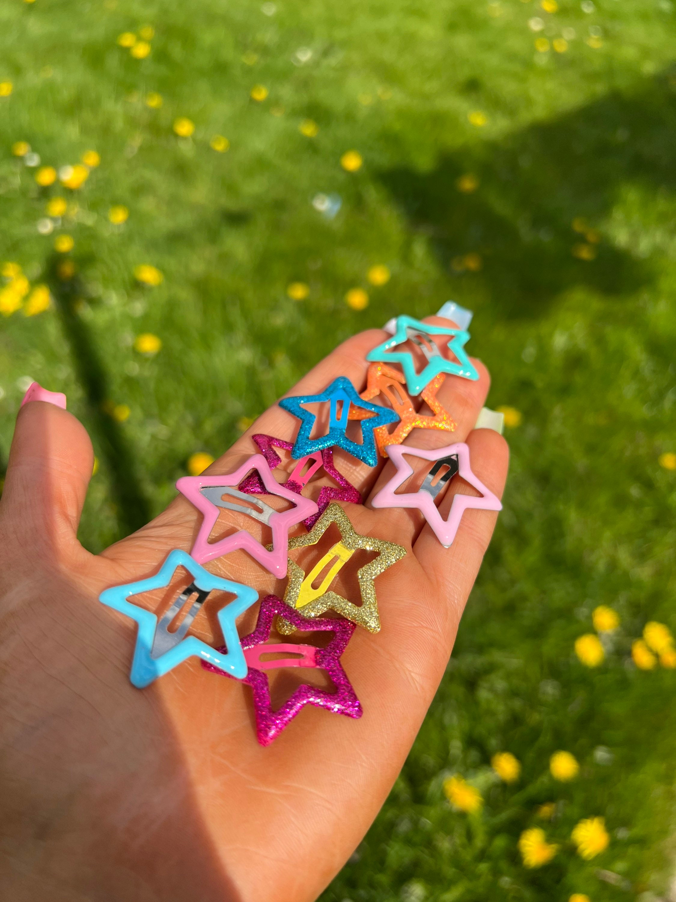 Stars Random Glitter and Pastel Cute 6 Pcs Hairclips 90s 80s