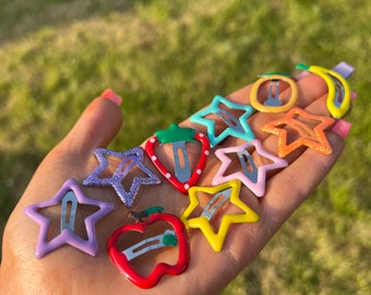 Stars and fruit RANDOM 6 set glitter and pastel cute 6 pcs hair  80s style weird wacky funky apple hair accessories pack of 6