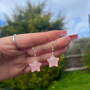 Quirky acrylic light pink stars weird big gold plated flowers funky wacky jewellery handmade made cool gift present sweet cute  earrings