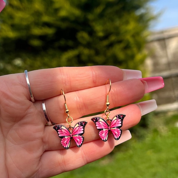Schattige roze vlinders vergulde funky gekke sieraden handgemaakt cool cadeau huidige zoete schattige bloemblaadjesoorbellen
