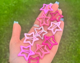 Stars pinks random glitter and pastel cute 6 pcs hairclips 90s 80s style weird wacky funky banana apple clips hair accessories pack of 6