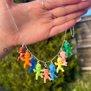 Baby multi 9 babies rainbow Y2K funky quirky sweets food doll kids adults weird emo 18” necklace