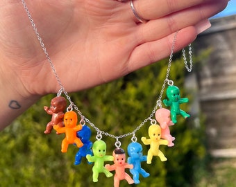 Baby multi 9 babies rainbow Y2K funky quirky sweets food doll kids adults weird emo 18” necklace