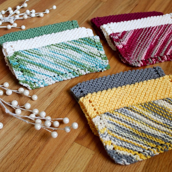 Handmade Knit Kitchen Dishcloth, Knit Washcloth, Set of Three 100% Cotton Knit Dishcloths, Fall Color Dishcloths, Thanksgiving Hostess Gift