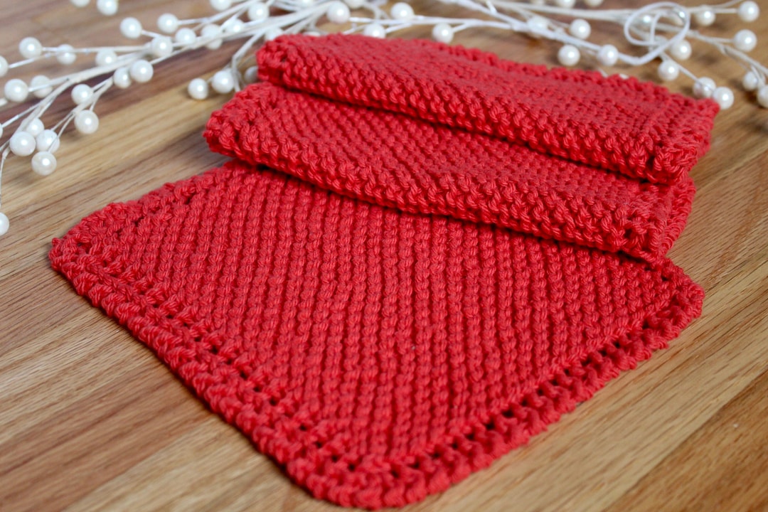 Hand Knit Kitchen Dishcloth Set, Knit Washcloth, Set of Three 100 Cotton Knit Dishcloths
