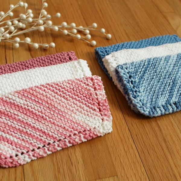 Handmade Knit Dishcloth, Knit Washcloth, Set of Three 100% Cotton Knit Dishcloths, Spring Color Dishcloths, Pink Dishcloth, Hostess Gift