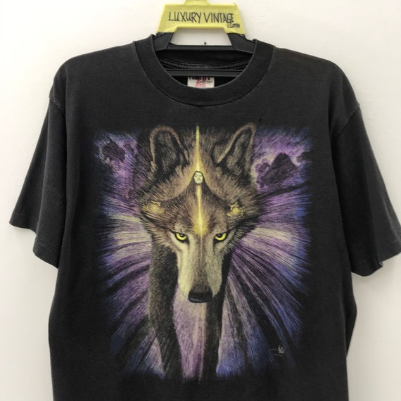 Magic Man And Wolf Vintage 90s T-Shirt Nice Design