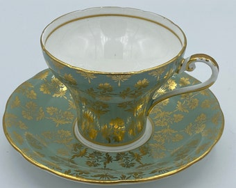 Aynsley cup and saucer teal and gold