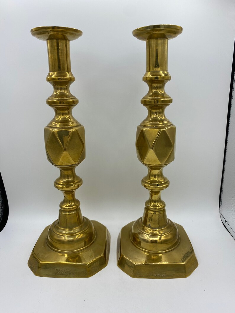 Rare 19th Century Royal Antique Brass Candlesticks, king of Diamonds Etsy