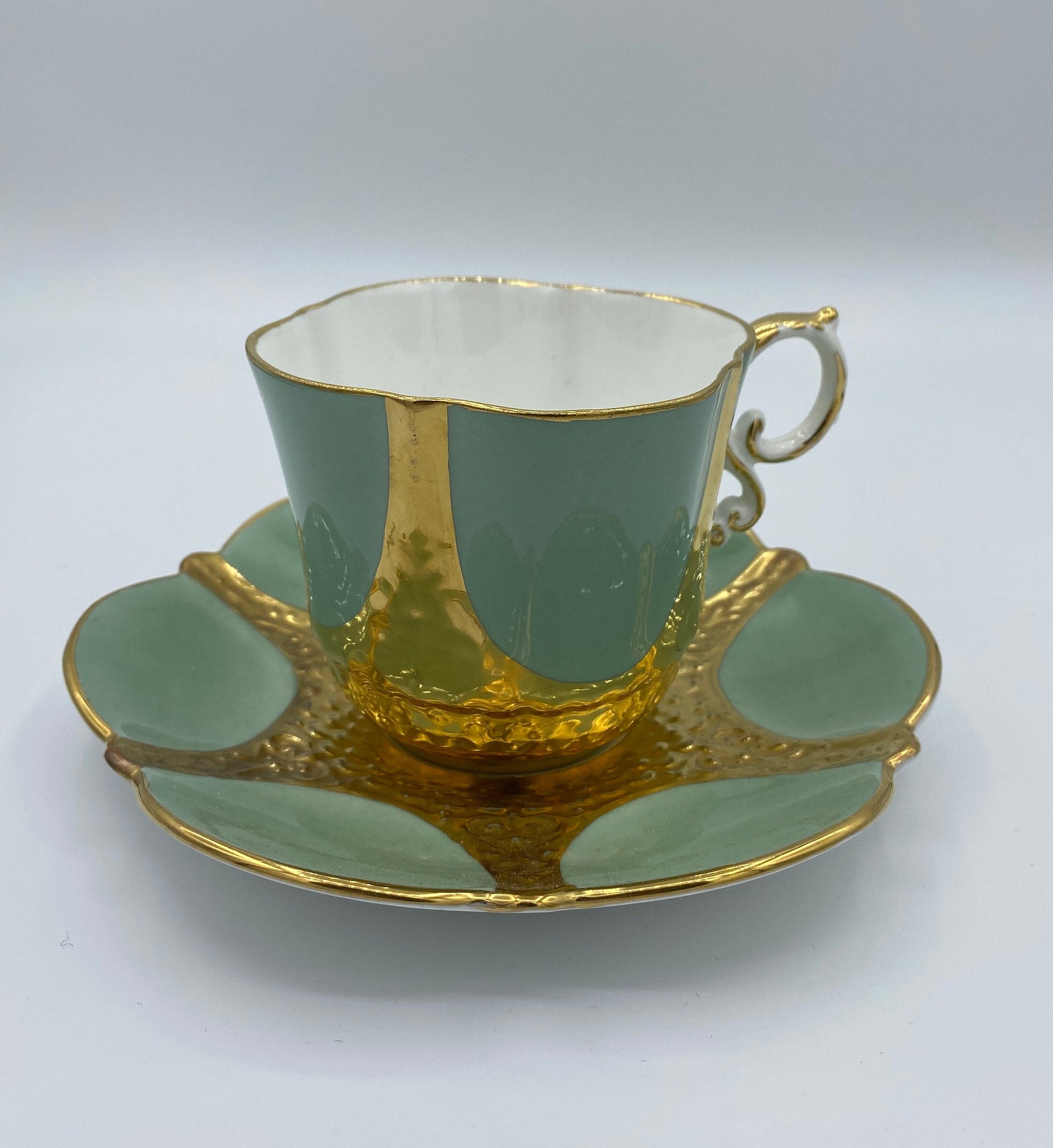 Aynsley Tea Cup and Saucer Number 1219 Light Green With Gold Etsy Canada