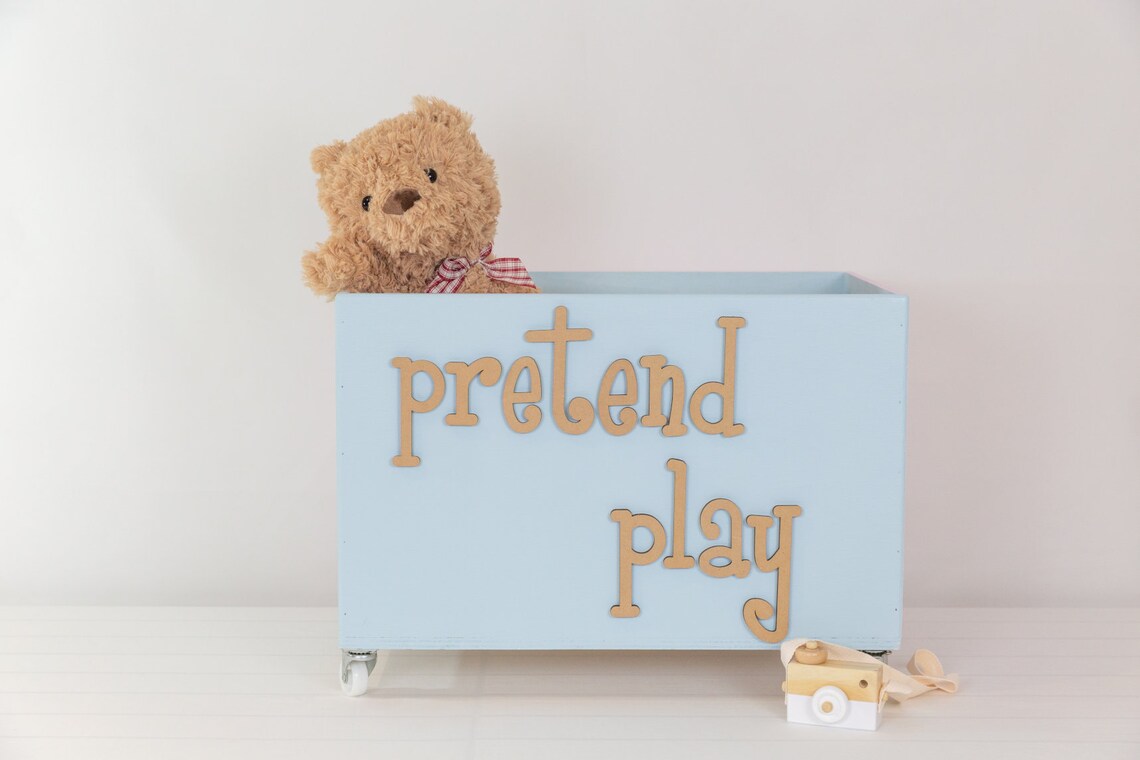 Personalised toy box with timber letters Wooden toy chest Etsy