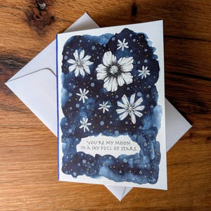 Biglietto d'auguri romantico con notte stellata - Design dipinto a mano per biglietti d'amore, San Valentino o anniversario - Regalo celeste unico