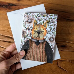 Carte de voeux pour chien d'inspiration vintage, carte artistique peinte à la main pour papa, grand-père, ami, parfaite pour un anniversaire, une retraite ou la fête des pères