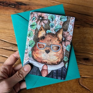 Künstlerische Katzen-Grußkarte, einzigartiges Katzendesign, perfekt für Vater, Männer, Ruhestand oder Geburtstagsgeschenk