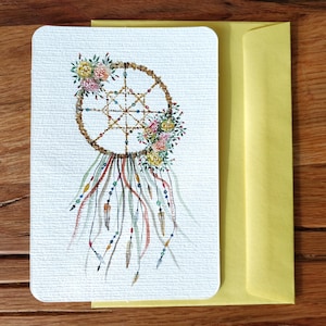Handgemalte Blumen Karte für Sie, Eine zarte Postkarte zum Geburtstag, Traumfänger und Rosen als Geschenk für Mama, Besondere Grüße
