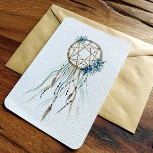 Hübsche Geburtstagskarte für Sie | Blumen-Traumfänger-Postkarte | Boho-Grüße | Einzigartige, handbemalte Vergissmeinnicht