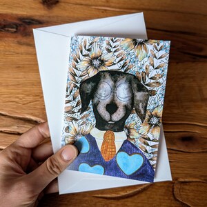 Cartão de felicitações artístico encantador para cães | Design floral exclusivo | Perfeito para pais, avós ou amantes de cães | Presente de dia dos pais ou aniversário
