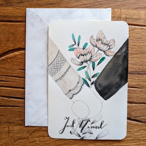 Carte de mariage faite main élégante avec motif floral | Style romantique, couleurs sobres avec touches d'argent | Parfait pour les mariages d'été