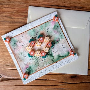 Tarjeta de corazón floral hecha a mano: diseño de cuentas en 3D, arte de acuarela: saludo único para aniversarios, bodas, día de la madre, ocasiones especiales