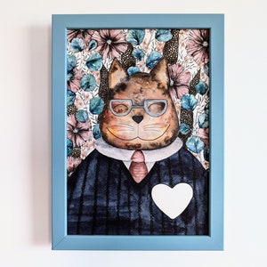 Ritratto unico del capo animale / Regalo personalizzato per la festa del papà / Decorazione da parete per lui / Regalo per gli amanti dei gatti / Arredamento per ufficio dipinto a mano