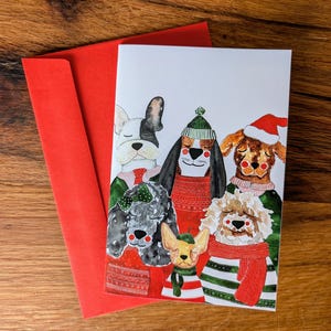 Festliche Hunde Weihnachtskarte | Handgemalte Feiertags-Hund Illustration | Süße Hunderassen in Pullover