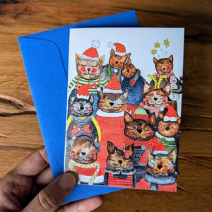 Biglietto di Natale unico con gatto disegnato a mano - Perfetto per inviare auguri speciali per le feste a una persona cara, adorabile biglietto di auguri per le feste per gli amanti dei gatti