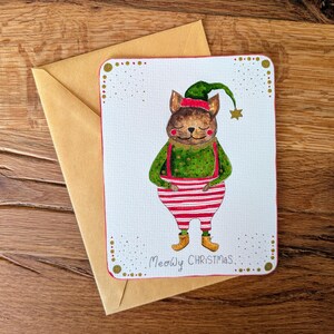 Tarjeta festiva de gato para Navidad, diseño extravagante para las fiestas, ideal para amantes de los gatos y para regalar, tarjeta divertida de gato para Navidad