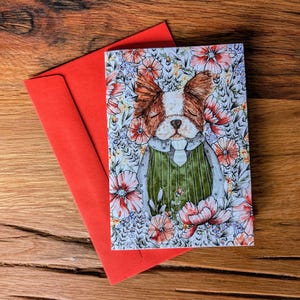 Cartão de felicitações adorável para cachorro Chihuahua - Pintado à mão, fundo floral, perfeito para aniversários ou qualquer ocasião - Presente para amantes de cães