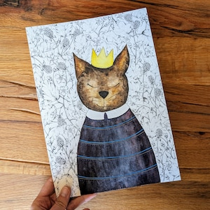 Illustrazione del principe gatto – Opera d'arte unica, perfetta per la cameretta di un bambino, regalo per nascita, battesimo, ricordo speciale, decorazione da parete per la cameretta del bambino