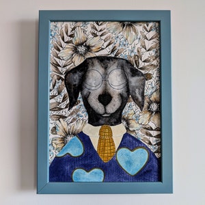 Adorabile ritratto di animale domestico, arte murale dipinta a mano originale, regalo per gli amanti dei cani, opere d'arte floreali, decorazioni per la casa degli animali, regalo di compleanno