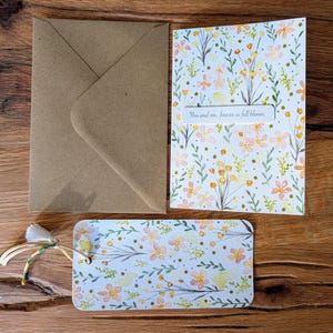 Duo de cartes et de signets floraux personnalisés, oeuvre d'art artisanale pour couples, amis, maman, parfait pour toutes les occasions, design fleuri élégant