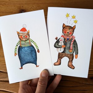 Biglietti di auguri natalizi con elfo gatto (set da 2) – Disegni originali e giocosi per auguri di Natale, biglietti di auguri festivi perfetti per gli amanti dei gatti