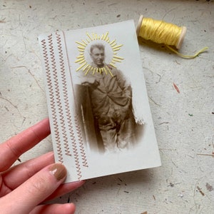 Bestickte Postkarte Vintage Sepia Postkarte mit Handgesticktem Design | Wall Art Home Vintage Dekor Retro | 13,5x9,5cm