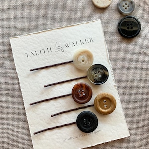 Button Hair Slides Set of 5 Vintage Brown Button Hair Clips Bobby Pins Retro Hair Accessories