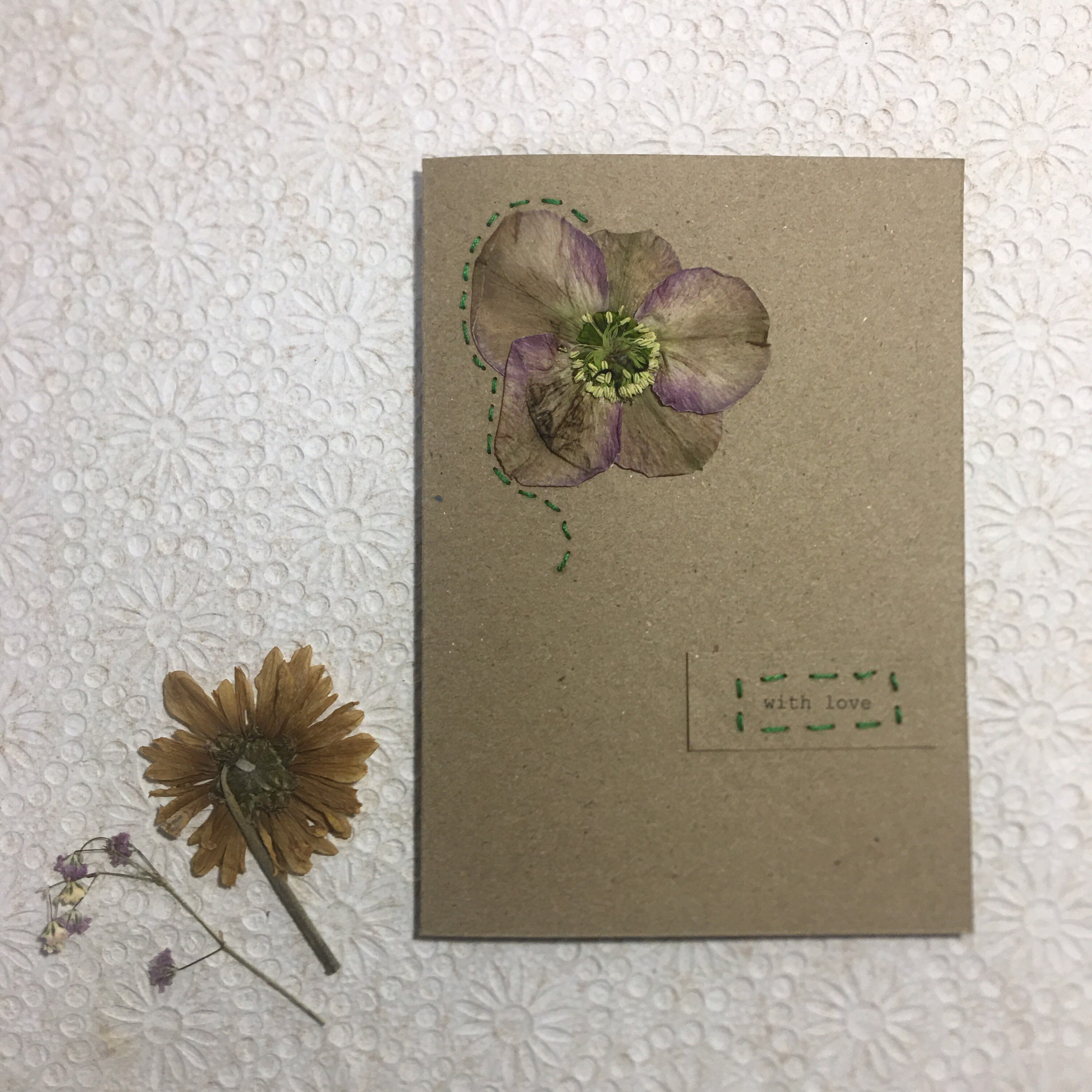 Handmade Pressed Flower Greeting Card Recycled Kraft Card Etsy