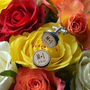 Personalized wooden wedding cufflinks. Personalized wooden cufflinks.