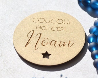 Card First Name Baby in wood - Ad first name birth