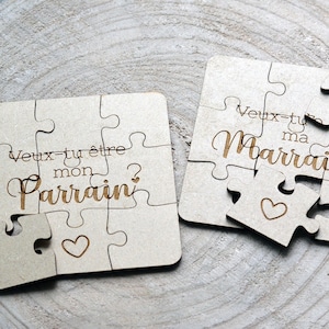 Puzzle en Bois Veux-tu être mon Parrain ma Marraine ? Demande Parrain Marraine. Puzzle Baptême - Annonce grossesse. Annonce naissance.