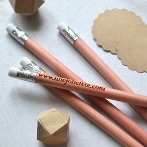 Personalized wooden pencil with eraser. Pencil with customizable text.