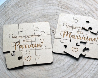 Puzzle en Bois Veux-tu être mon Parrain ma Marraine ? Demande Parrain Marraine. Puzzle Baptême - Annonce grossesse. Annonce naissance.