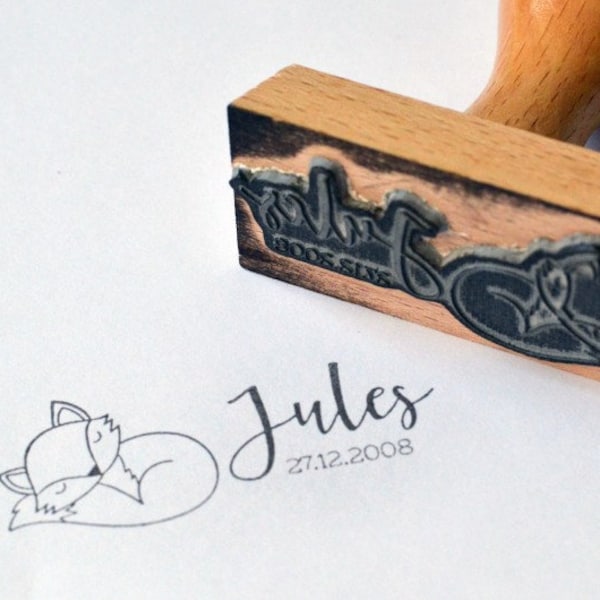 Personalized Fox stamp. Personalized Baptism stamp.