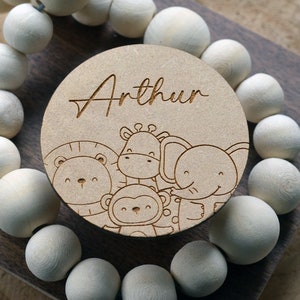 Carte Prénom Bébé en bois Savane - Annonce prénom naissance. Décoration chambre Bébé Jungle