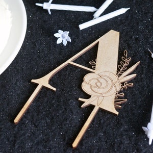 Cake Topper Wooden Flower Letter - Wooden Cake Topper - Birthday Cake Decoration - Wedding Cake Topper - Monogram Cake Topper