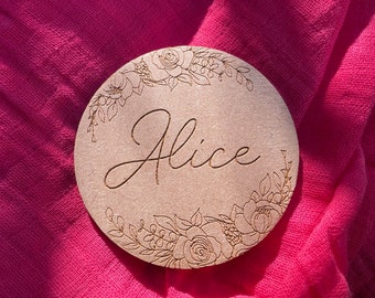 Card First Name Baby Wooden Wild Flowers - Announcement first name birth