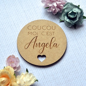 Carte Prénom Bébé en bois motif Coeur- Annonce prénom naissance