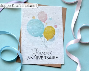 Carte à planter Joyeux anniversaire - Carte ensemencée Joyeux anniversaire. Carte à fleur Anniversaire.