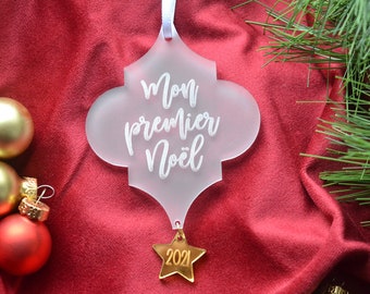 Decoration My first Christmas in acrylic. Transparent Christmas decoration with charm. Christmas decoration. Christmas Ornament