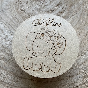 Carte Prénom Bébé en bois Éléphant - Annonce prénom naissance. Décoration chambre Bébé éléphant