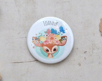 Fawn personalized badge with first name. First name badge.