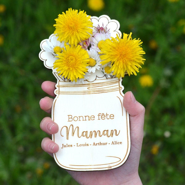 Carte Bouquet de fleurs en bois - Bouquet de fleurs en bois Fête des mères - Cadeau fête des mères.